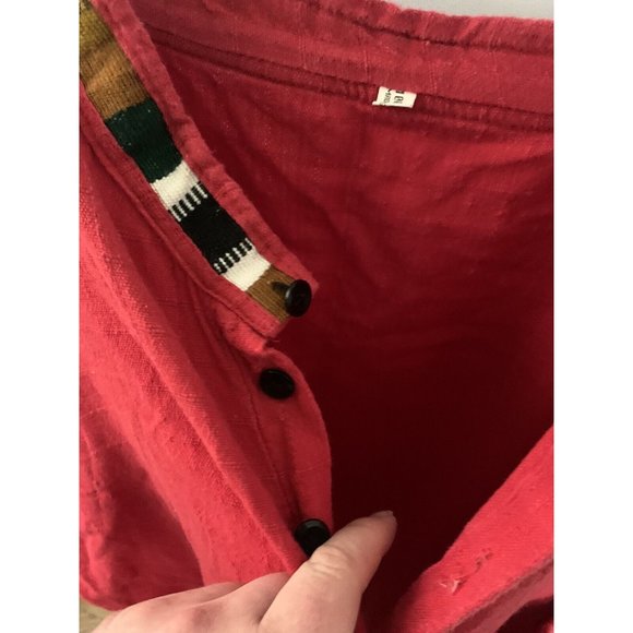 Made in Guatemala Men’s 2XL Vintage Red Hand Woven 1/4 Button Shirt - Picture 5 of 6